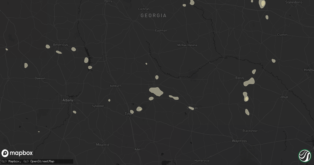 Hail map in Fitzgerald, GA on August 13, 2026