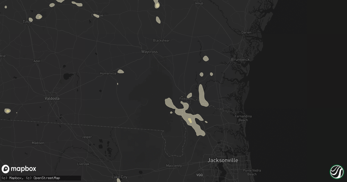 Hail map in Folkston, GA on August 13, 2026