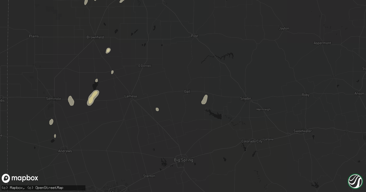 Hail map in Gail, TX on August 13, 2026