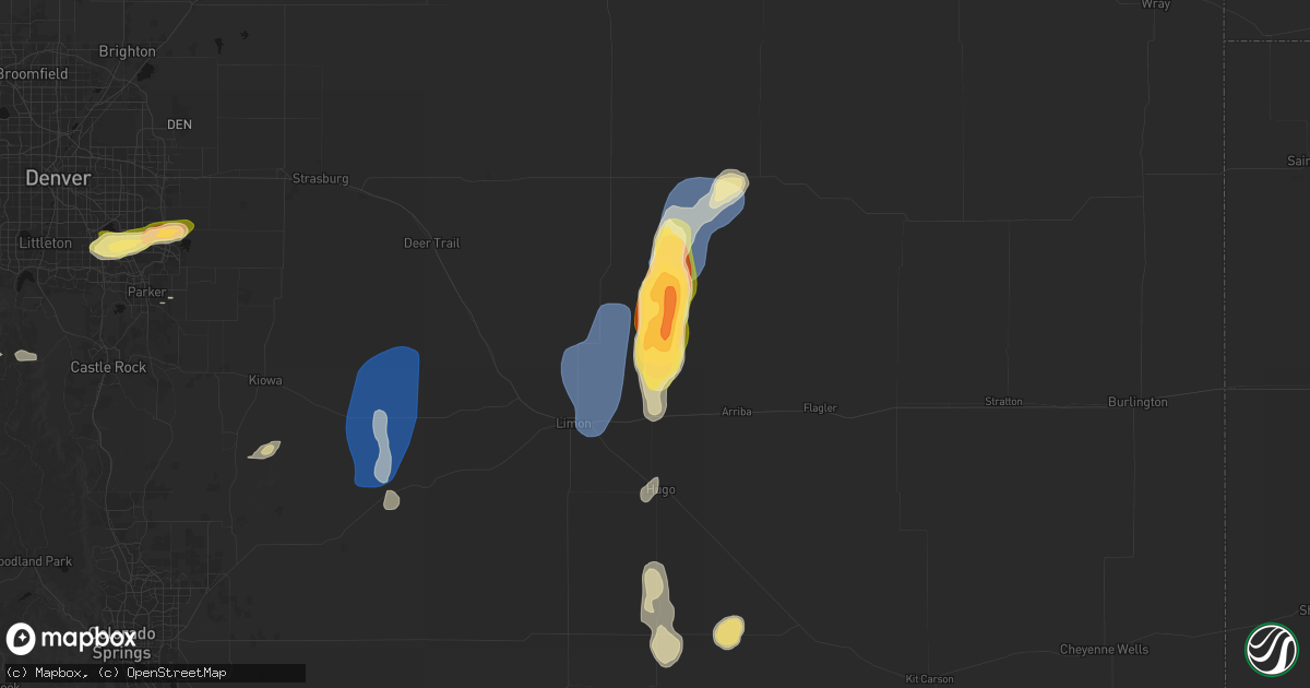 Hail map in Genoa, CO on August 13, 2026