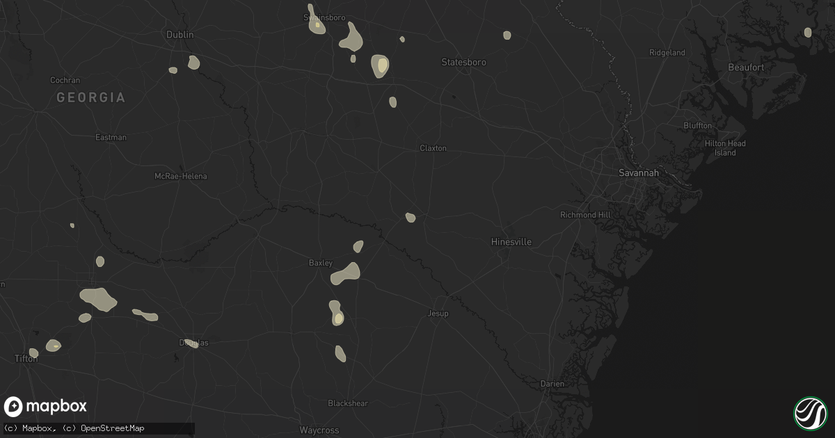 Hail map in Glennville, GA on August 13, 2026