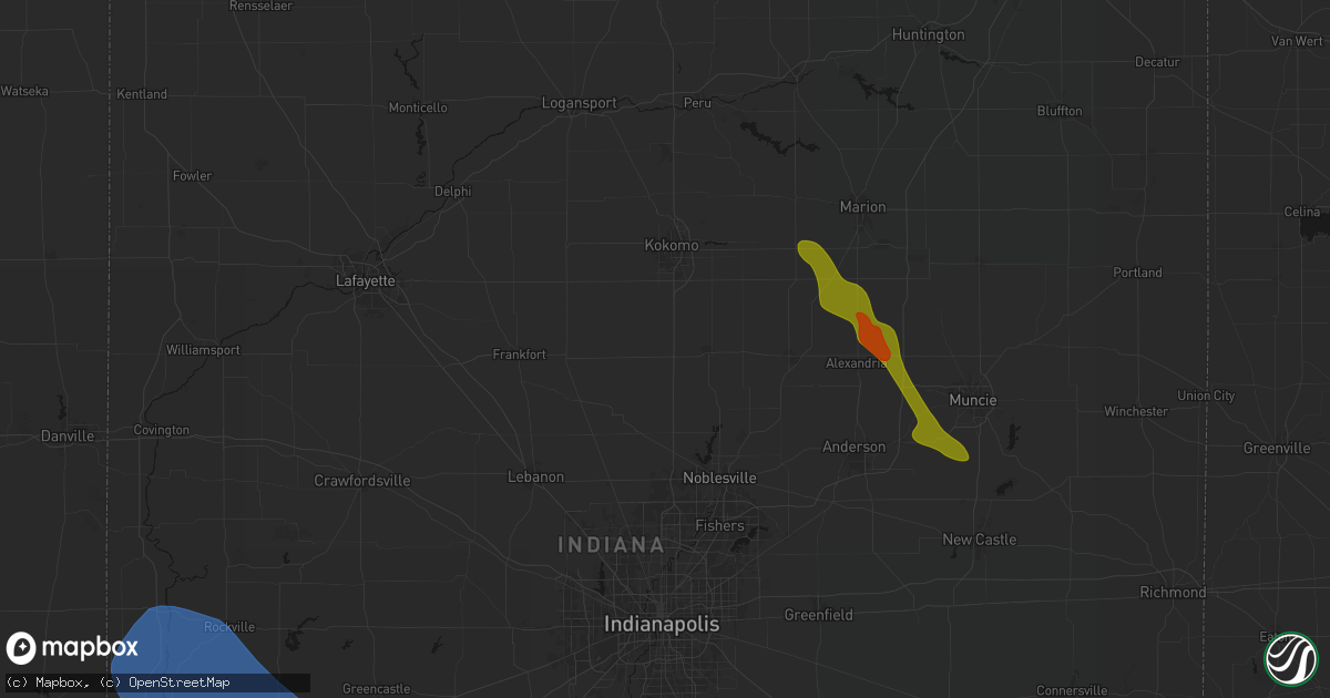 Hail map in Goldsmith, IN on August 13, 2026