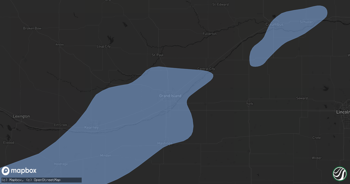 Hail map in Grand Island, NE on August 13, 2026