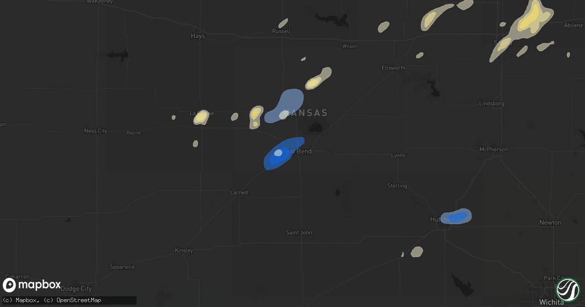 Hail map in Great Bend, KS on August 13, 2026