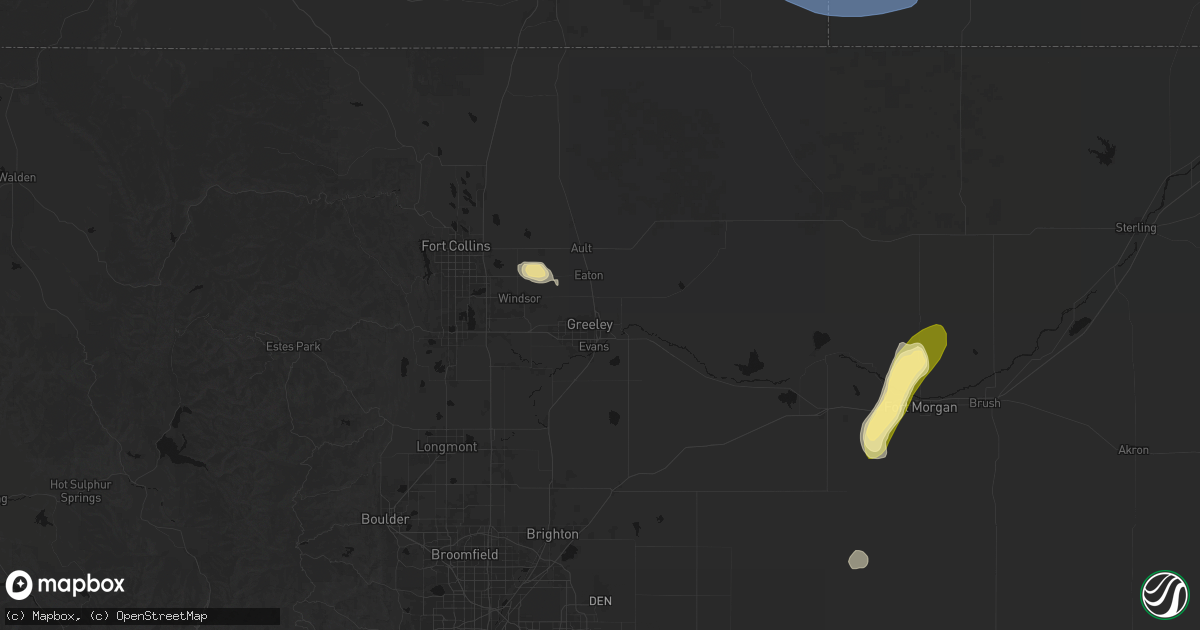 Hail map in Greeley, CO on August 13, 2026