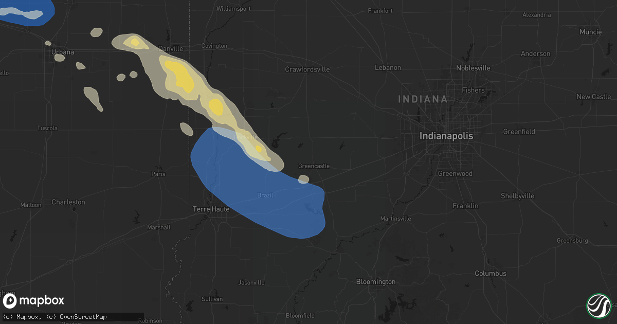 Hail map in Greencastle, IN on August 13, 2026
