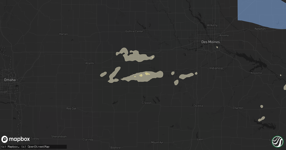 Hail map in Greenfield, IA on August 13, 2026