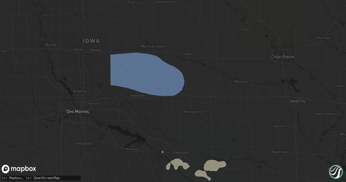 Hail map in Grinnell, IA on August 13, 2026