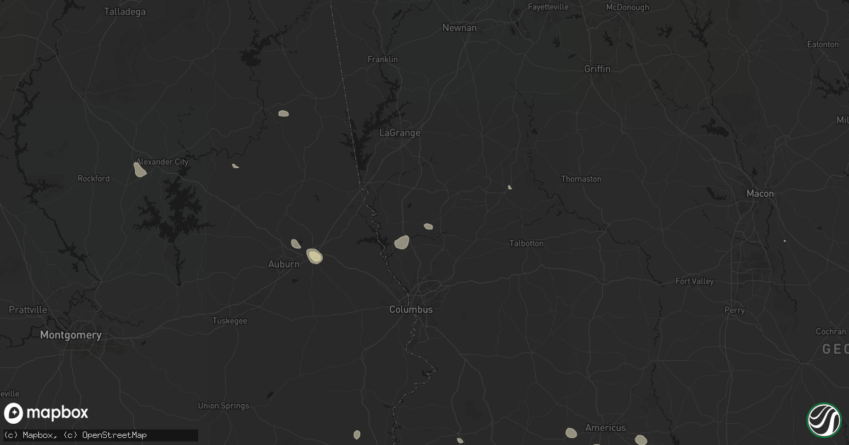Hail map in Hamilton, GA on August 13, 2026
