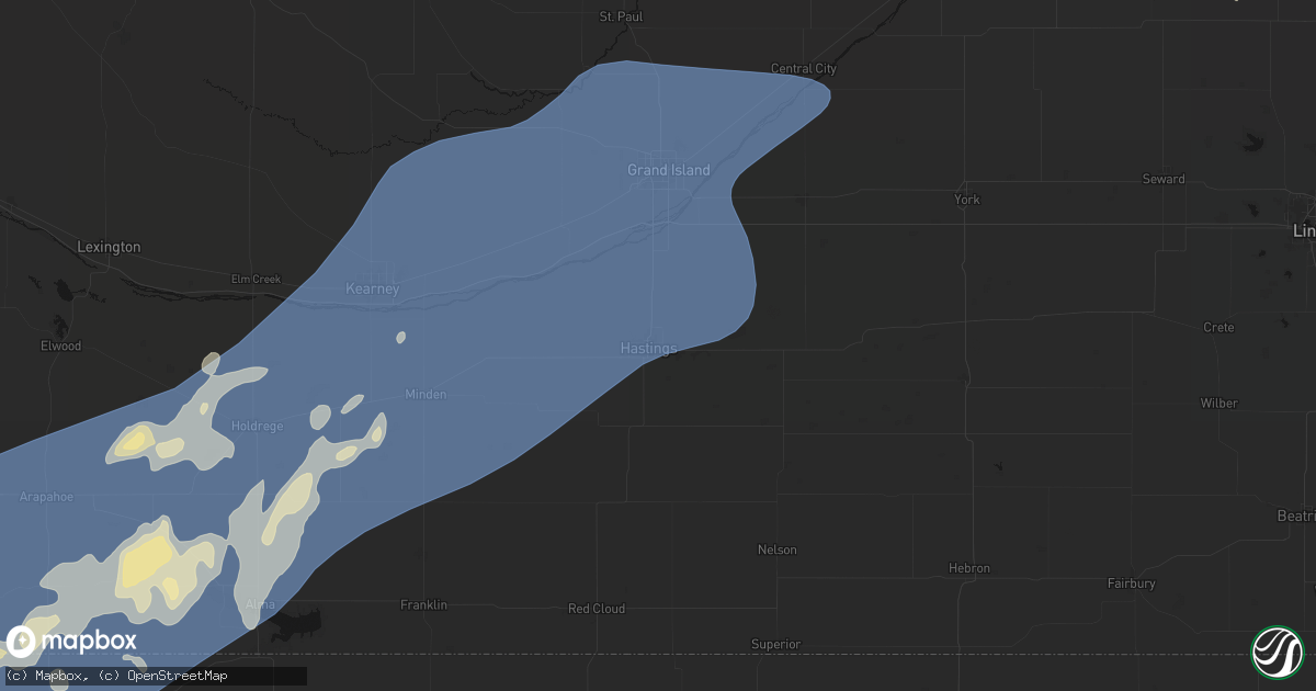Hail map in Hastings, NE on August 13, 2026