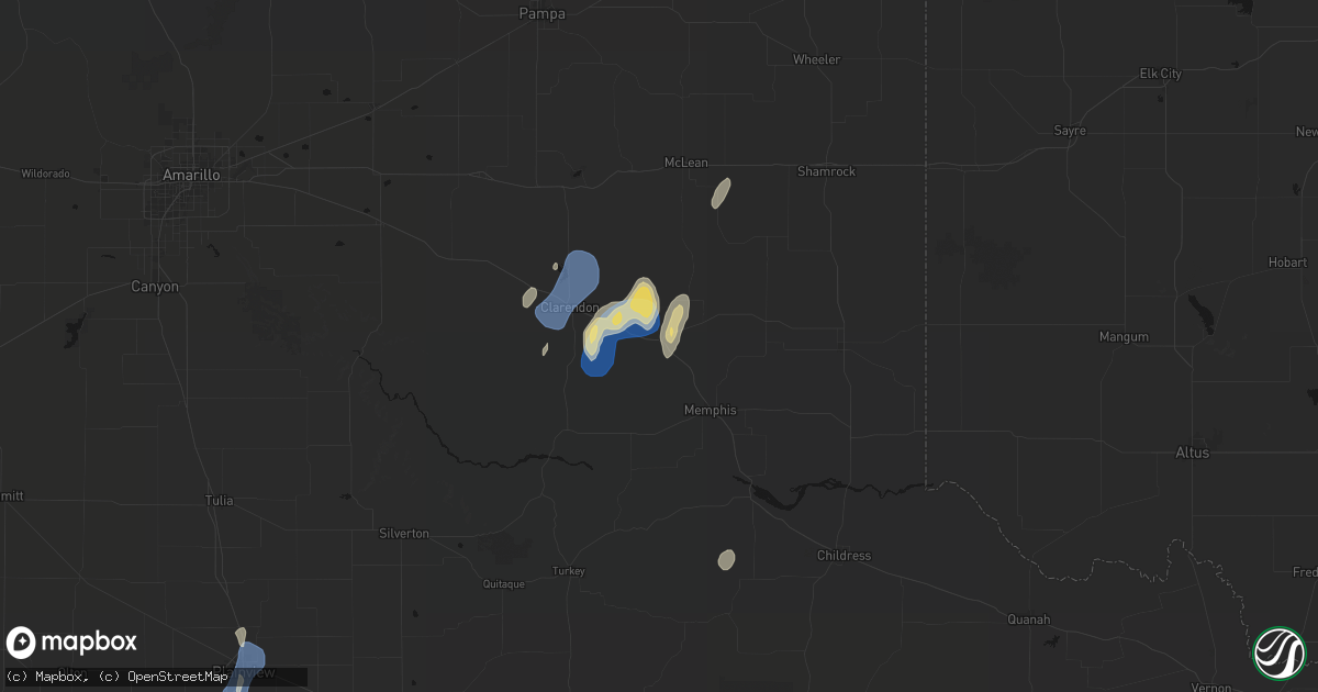 Hail map in Hedley, TX on August 13, 2026