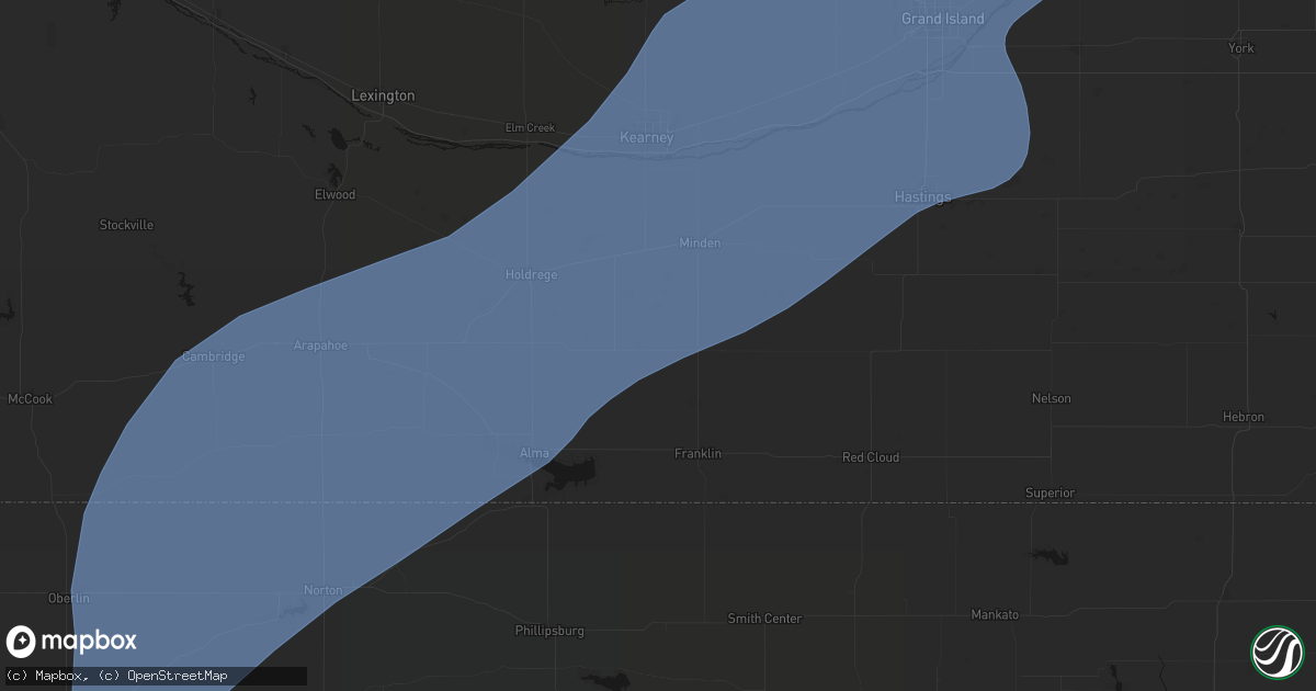 Hail map in Hildreth, NE on August 13, 2026