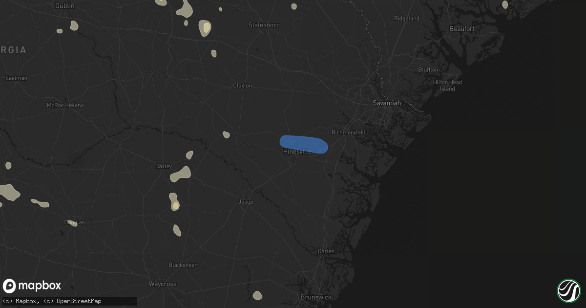 Hail map in Hinesville, GA on August 13, 2026