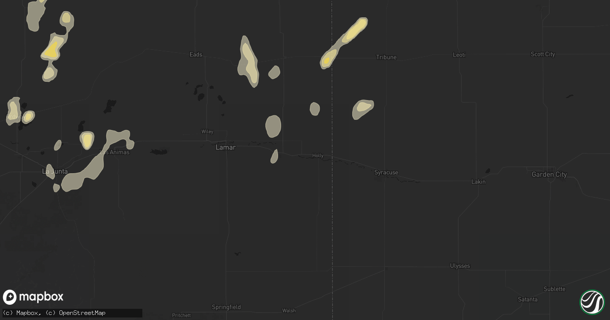 Hail map in Holly, CO on August 13, 2026