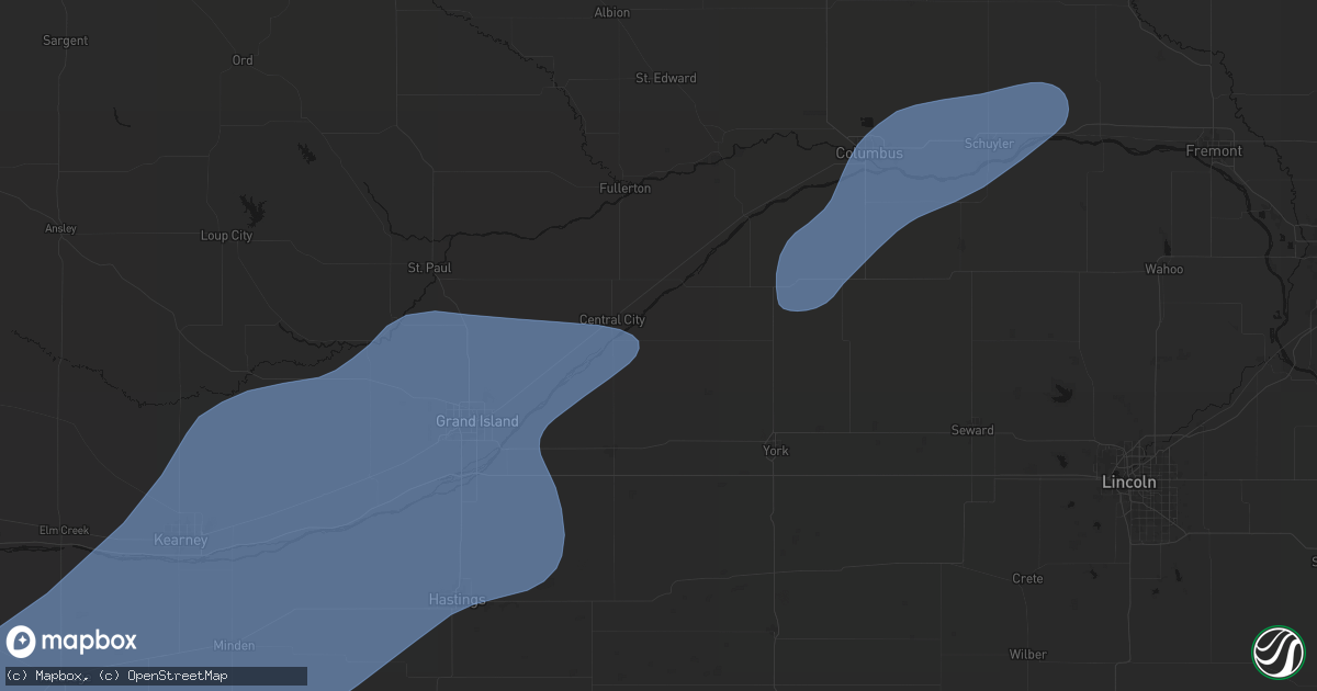 Hail map in Hordville, NE on August 13, 2026