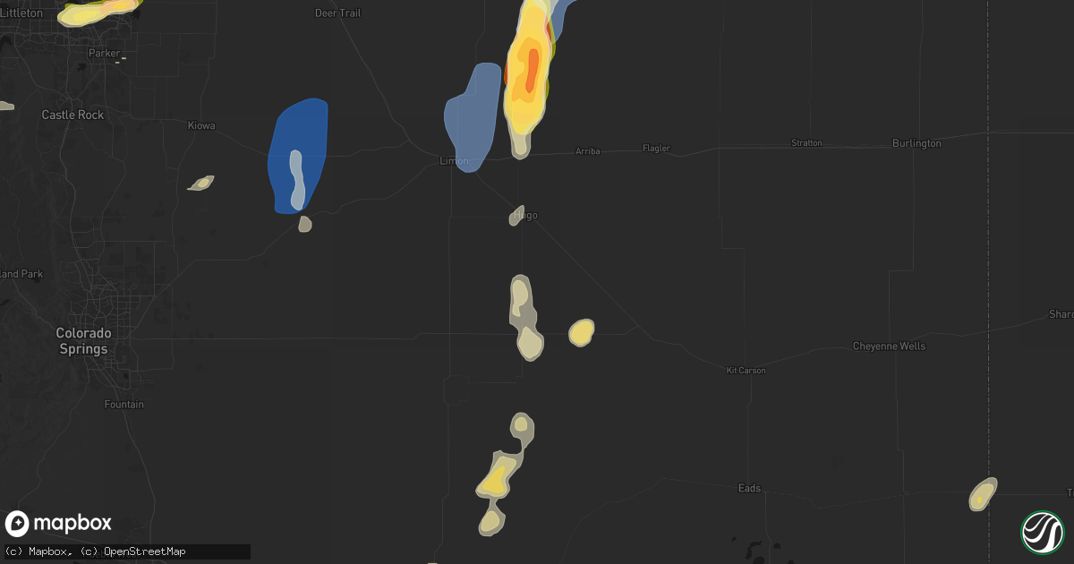 Hail map in Hugo, CO on August 13, 2026