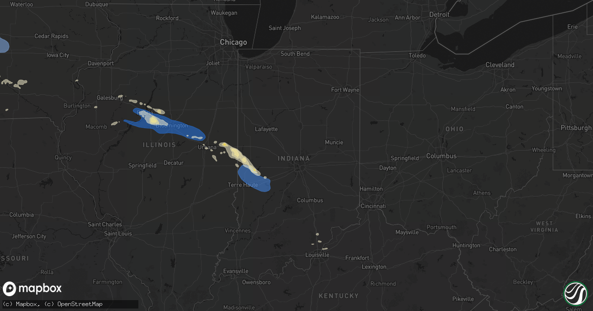 Hail map in Indiana on August 13, 2026