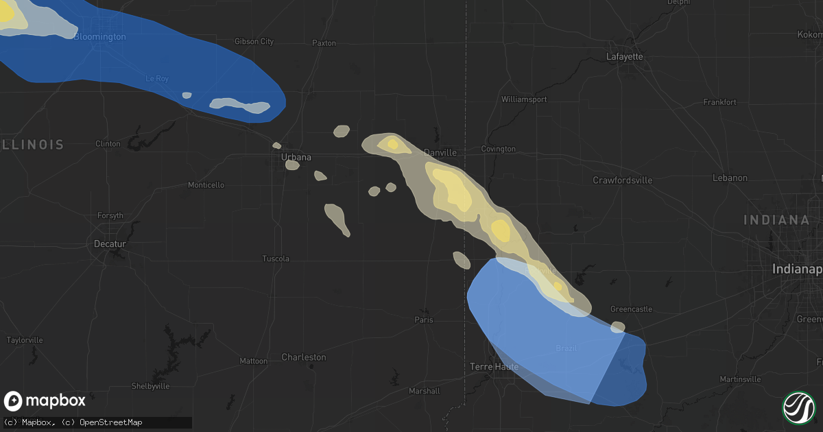 Hail map in Indianola, IL on August 13, 2026