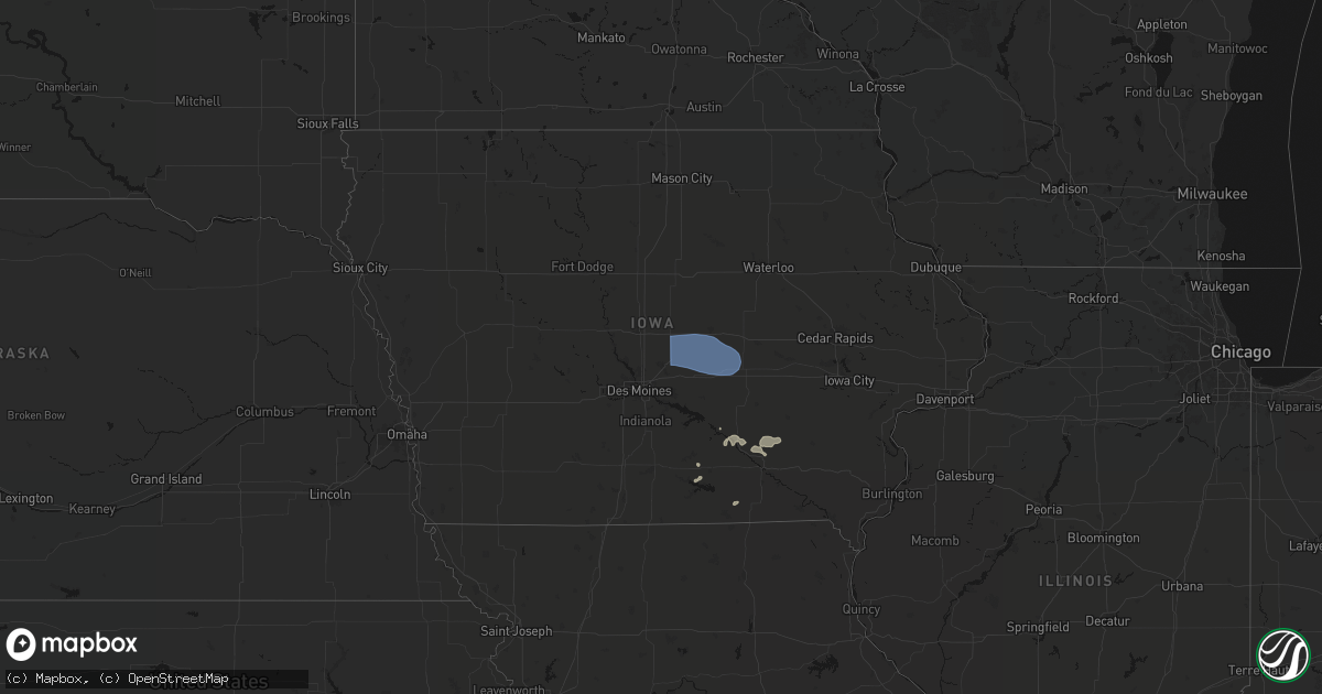 Hail map in Iowa on August 13, 2026