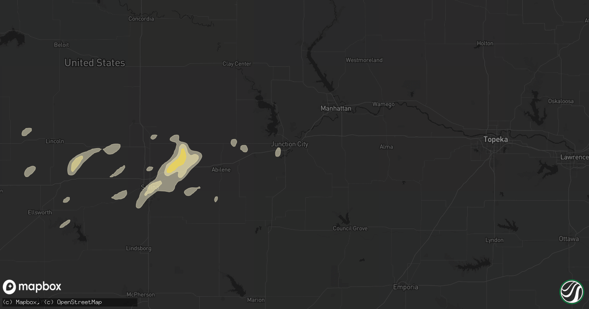Hail map in Junction City, KS on August 13, 2026