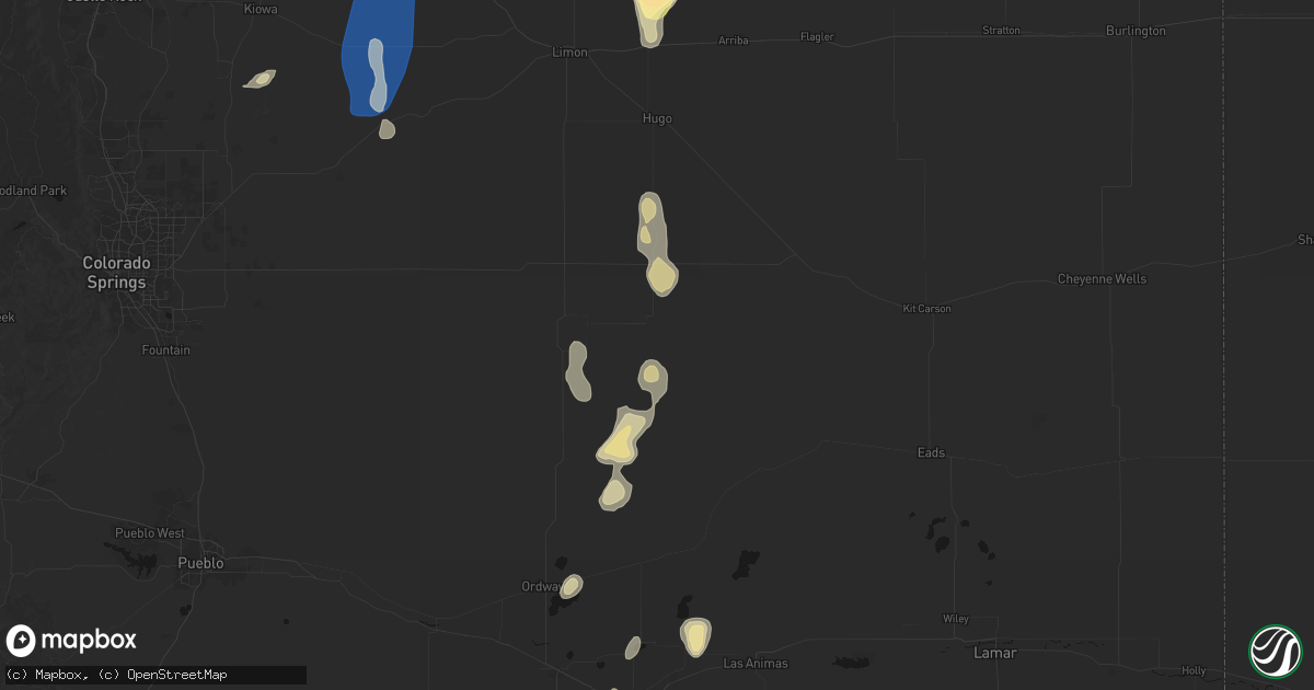 Hail map in Karval, CO on August 13, 2026