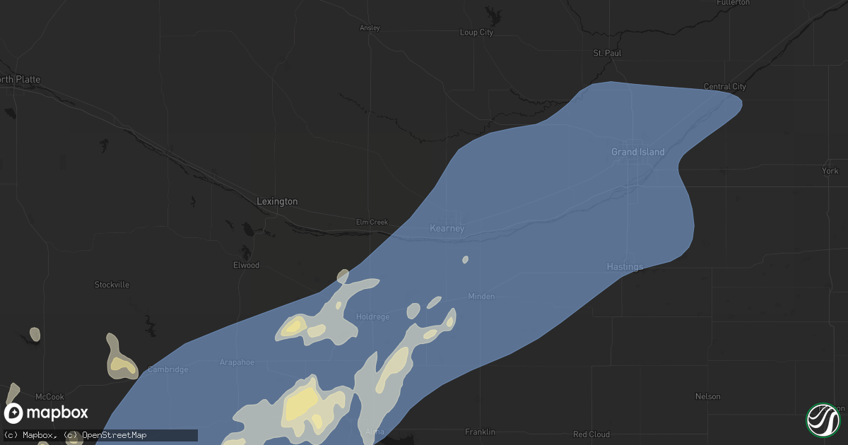 Hail map in Kearney, NE on August 13, 2026
