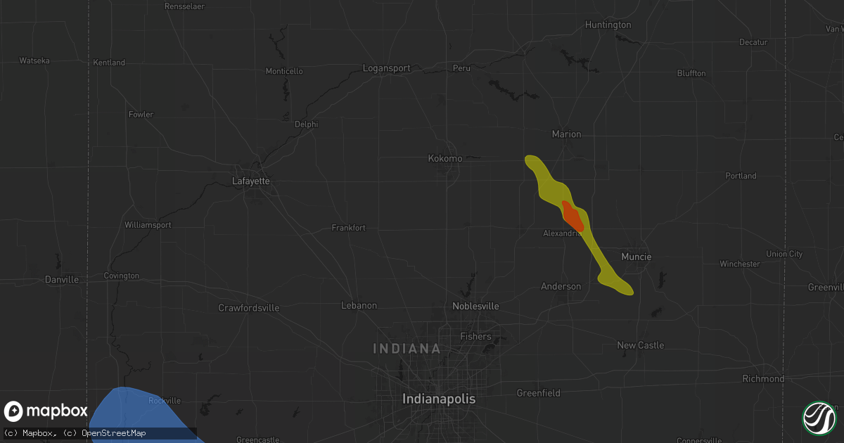Hail map in Kempton, IN on August 13, 2026