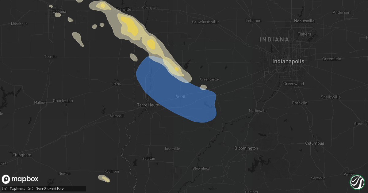 Hail map in Knightsville, IN on August 13, 2026