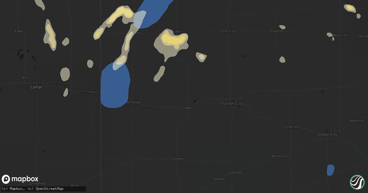 Hail map in Lakin, KS on August 13, 2026