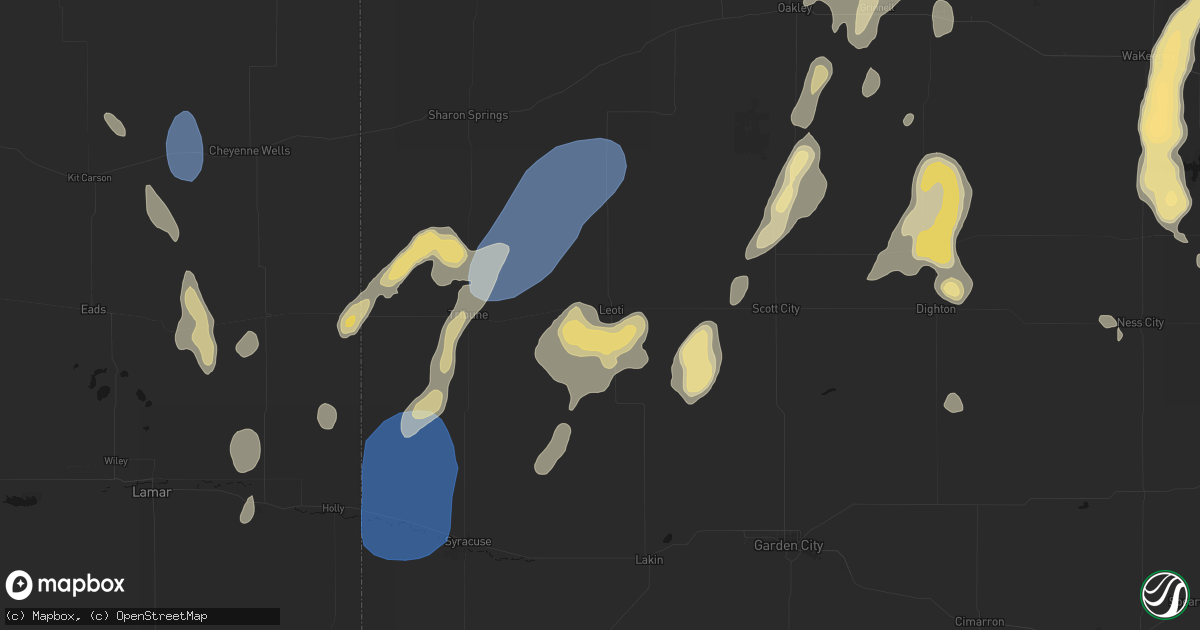 Hail map in Leoti, KS on August 13, 2026