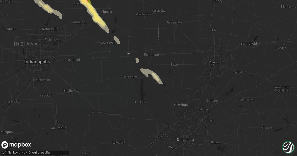 Hail map in Liberty, IN on August 13, 2026