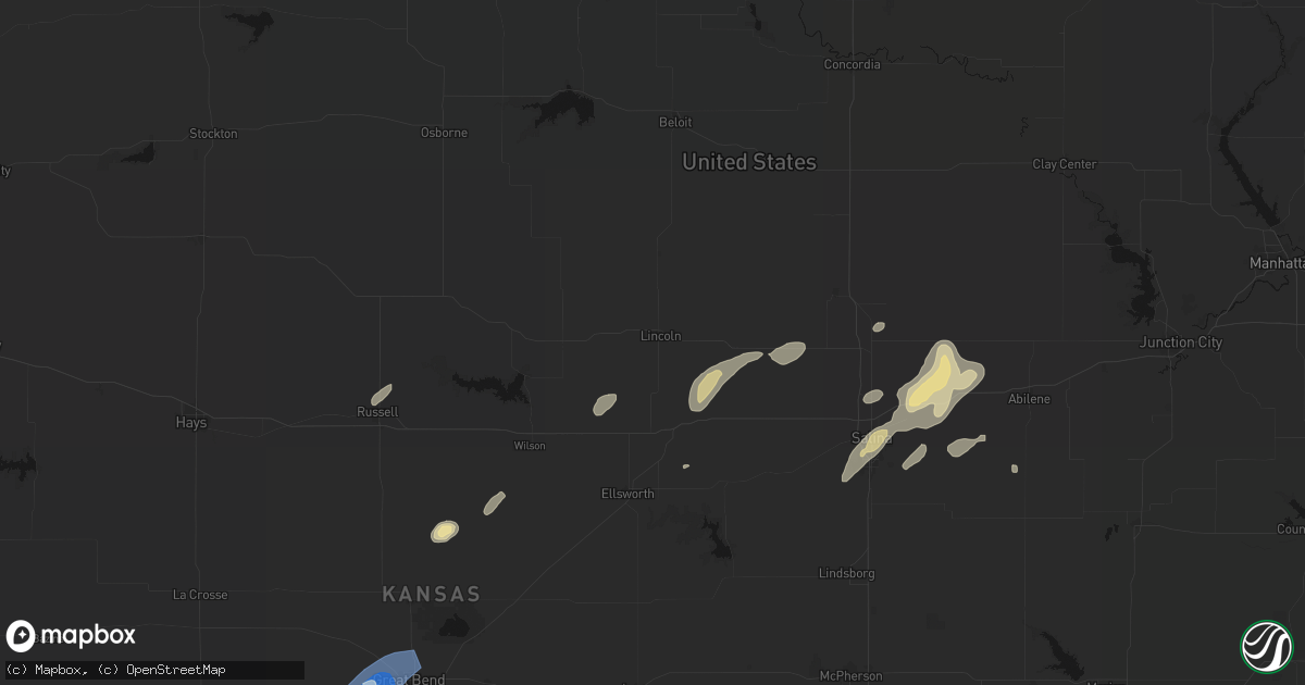 Hail map in Lincoln, KS on August 13, 2026