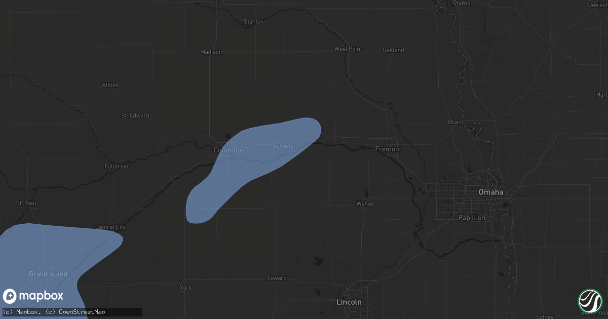 Hail map in Linwood, NE on August 13, 2026