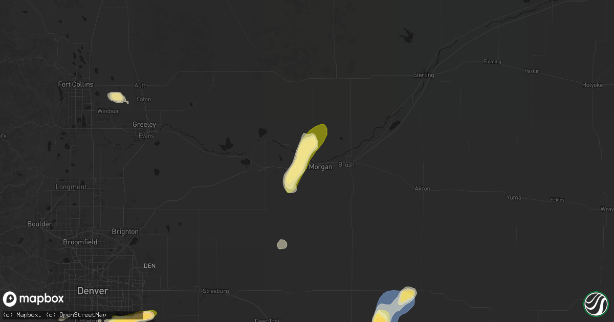 Hail map in Log Lane Village, CO on August 13, 2026
