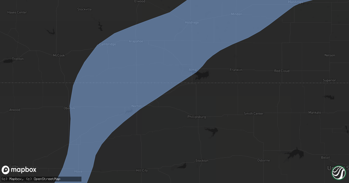 Hail map in Long Island, KS on August 13, 2026