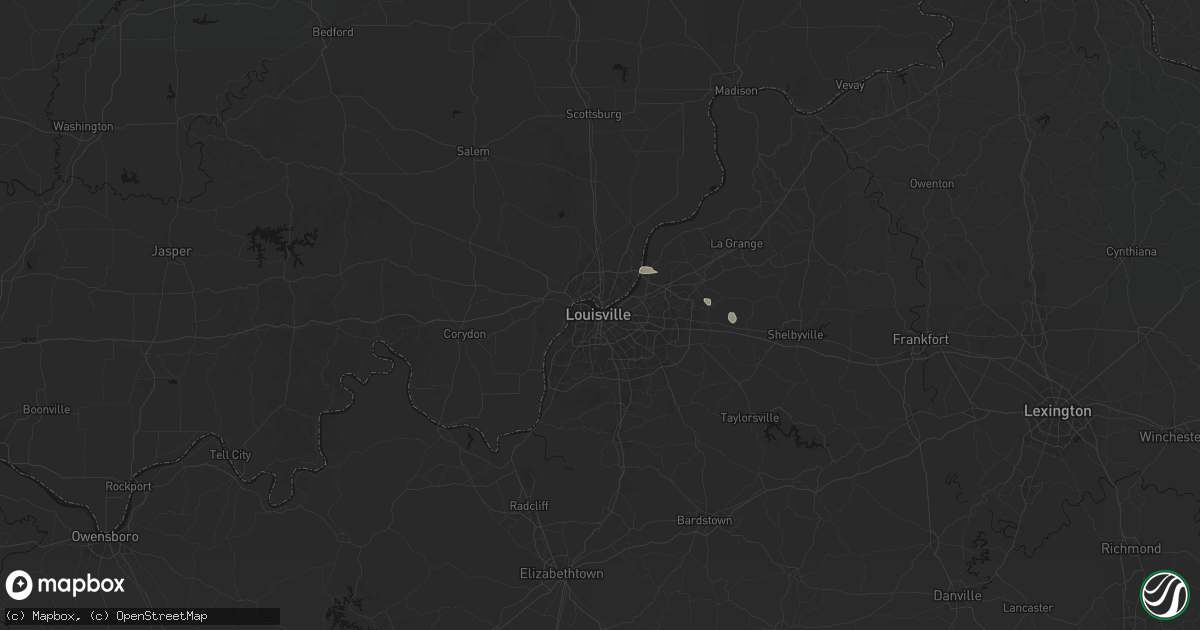 Hail map in Louisville, KY on August 13, 2026