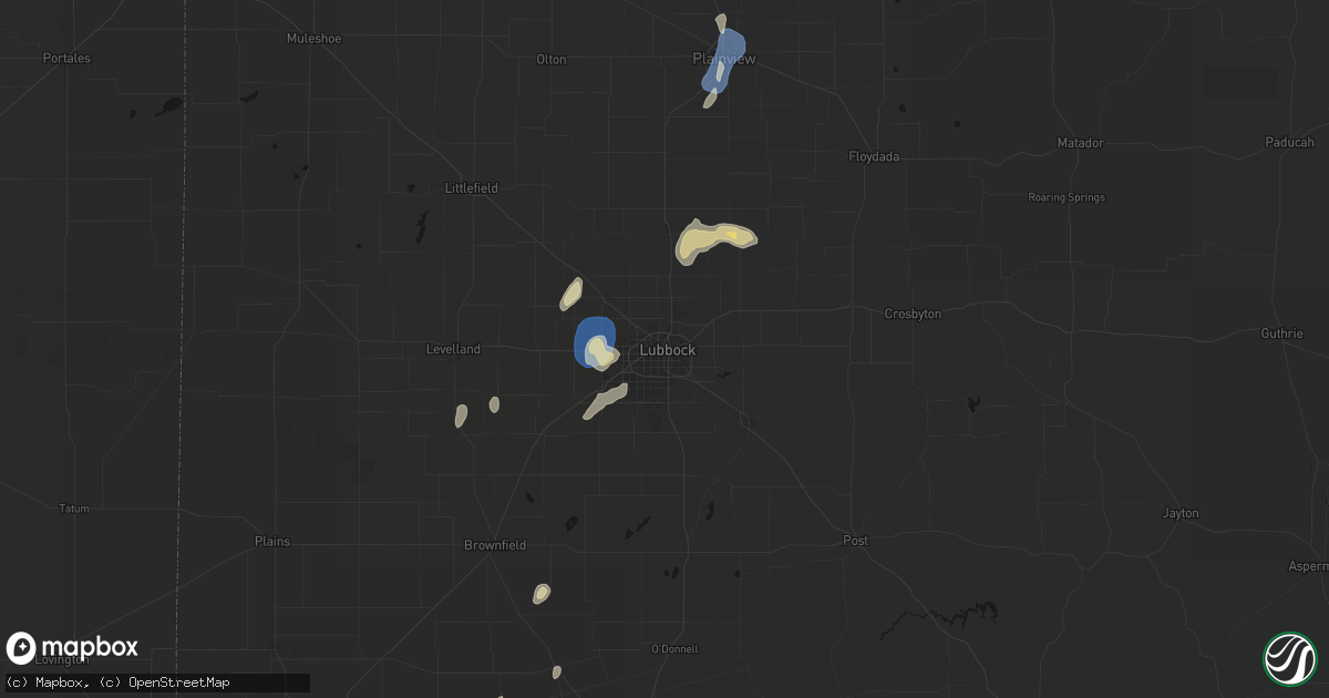 Hail map in Lubbock, TX on August 13, 2026