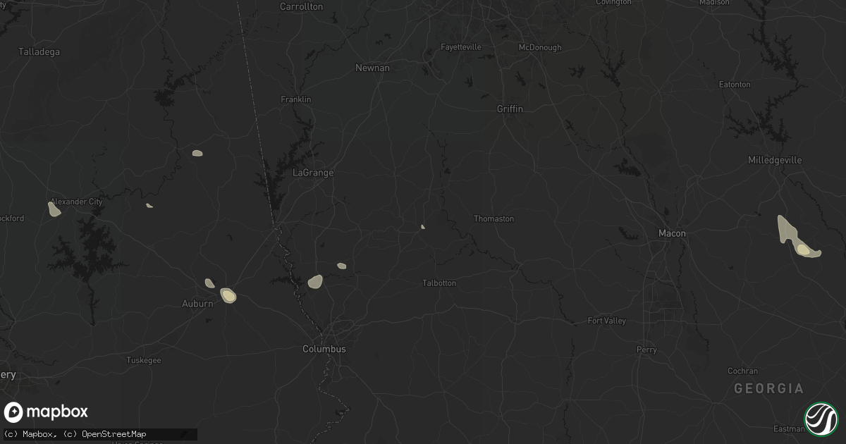 Hail map in Manchester, GA on August 13, 2026