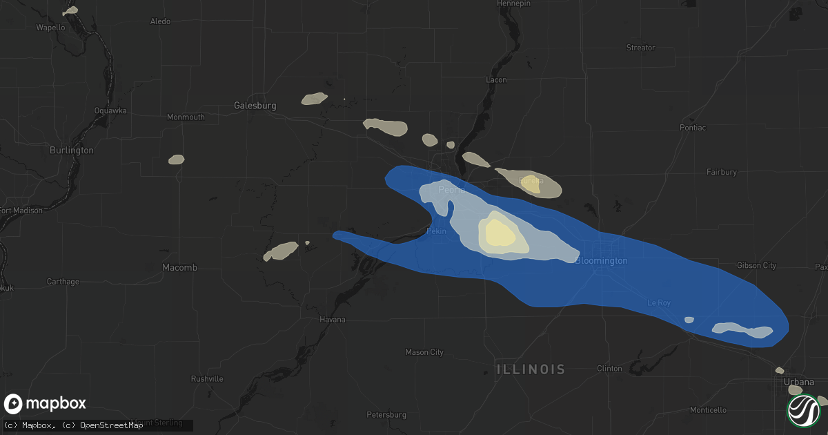 Hail map in Mapleton, IL on August 13, 2026