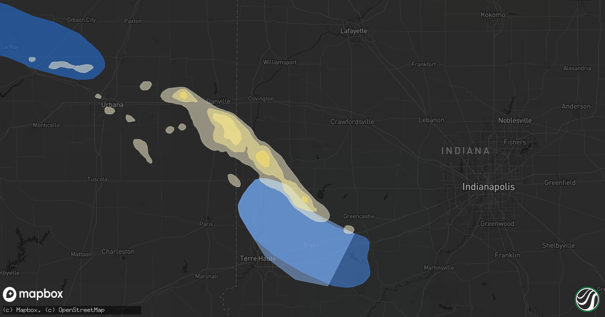 Hail map in Marshall, IN on August 13, 2026