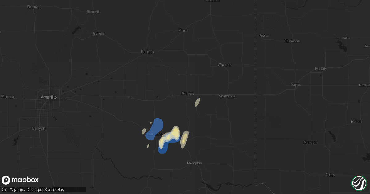 Hail map in Mclean, TX on August 13, 2026