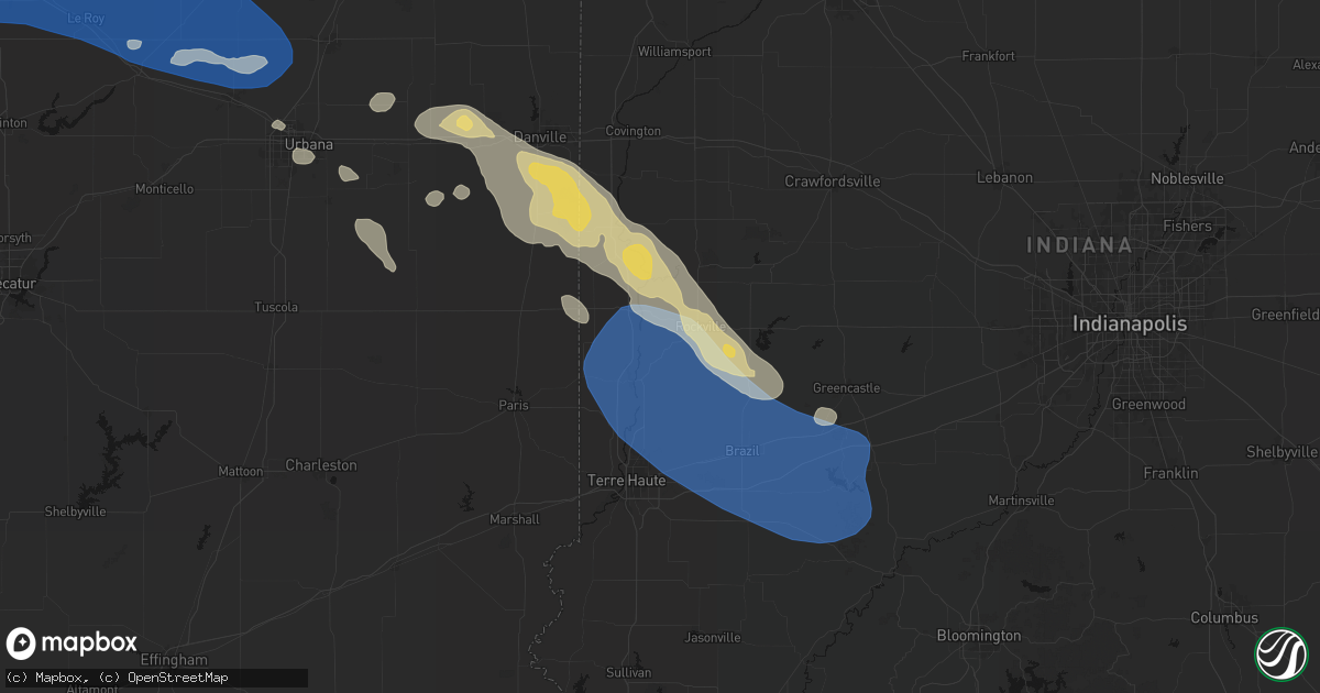 Hail map in Mecca, IN on August 13, 2026