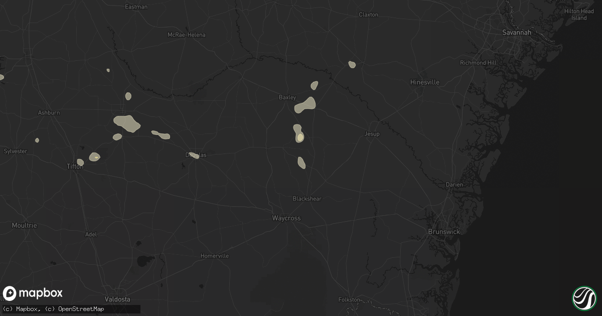 Hail map in Mershon, GA on August 13, 2026