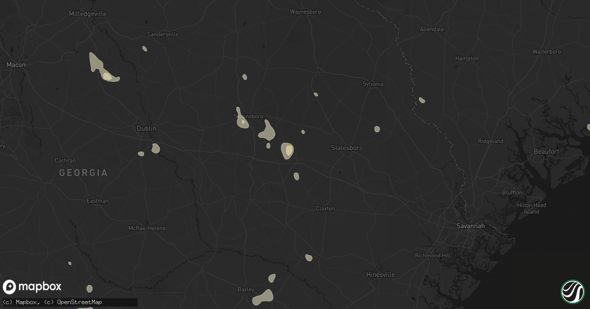 Hail map in Metter, GA on August 13, 2026