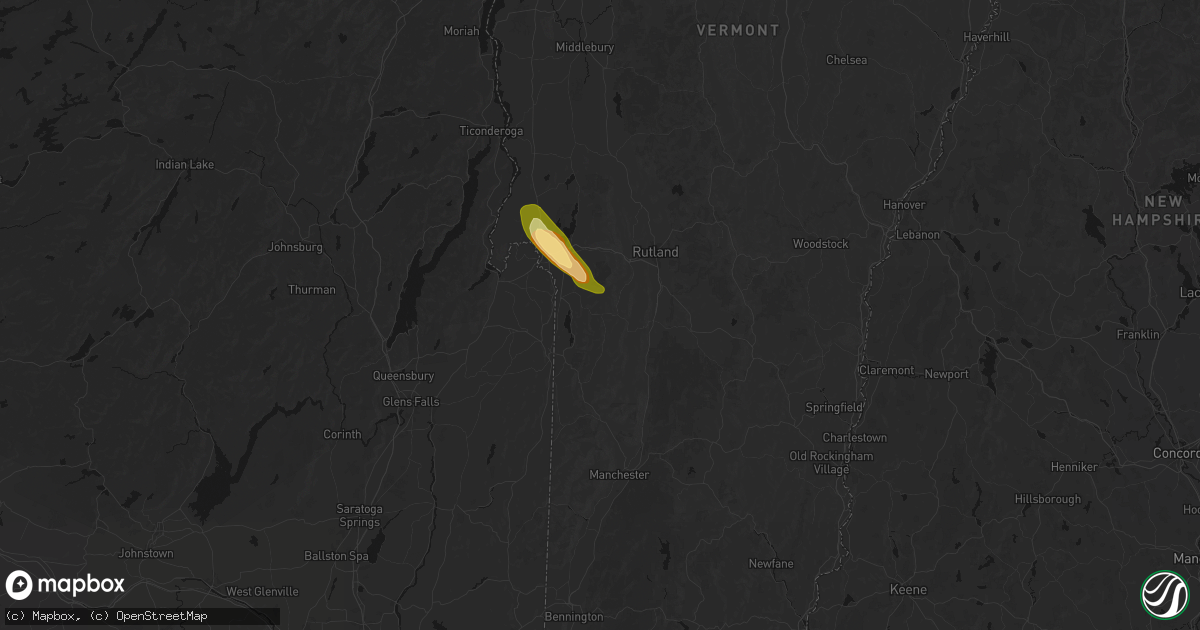 Hail map in Middletown Springs, VT on August 13, 2026