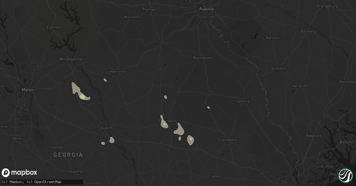Hail map in Midville, GA on August 13, 2026
