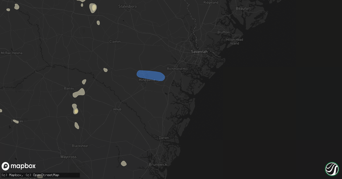 Hail map in Midway, GA on August 13, 2026