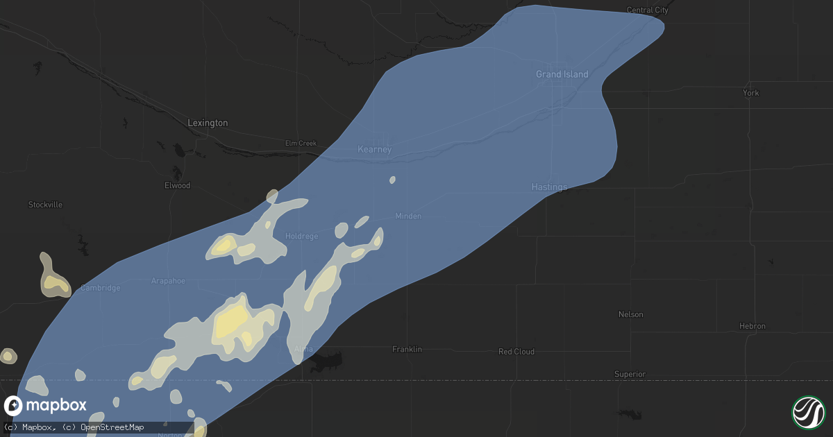 Hail map in Minden, NE on August 13, 2026