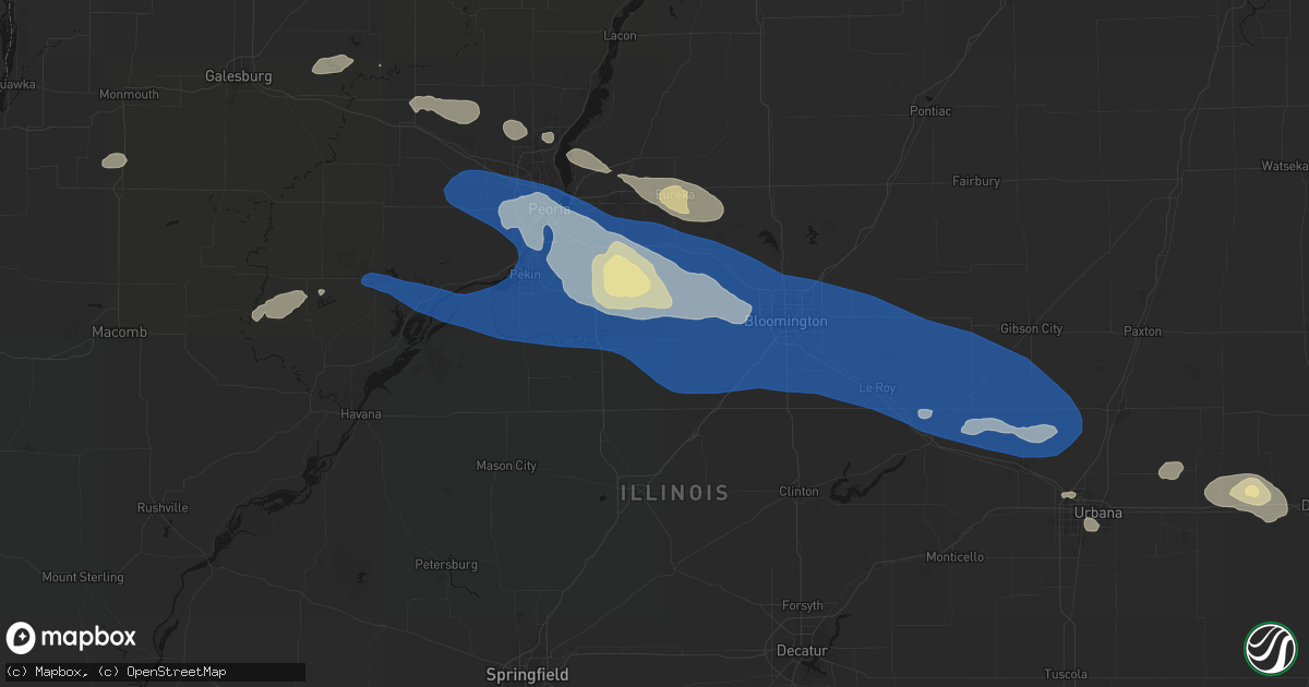 Hail map in Minier, IL on August 13, 2026