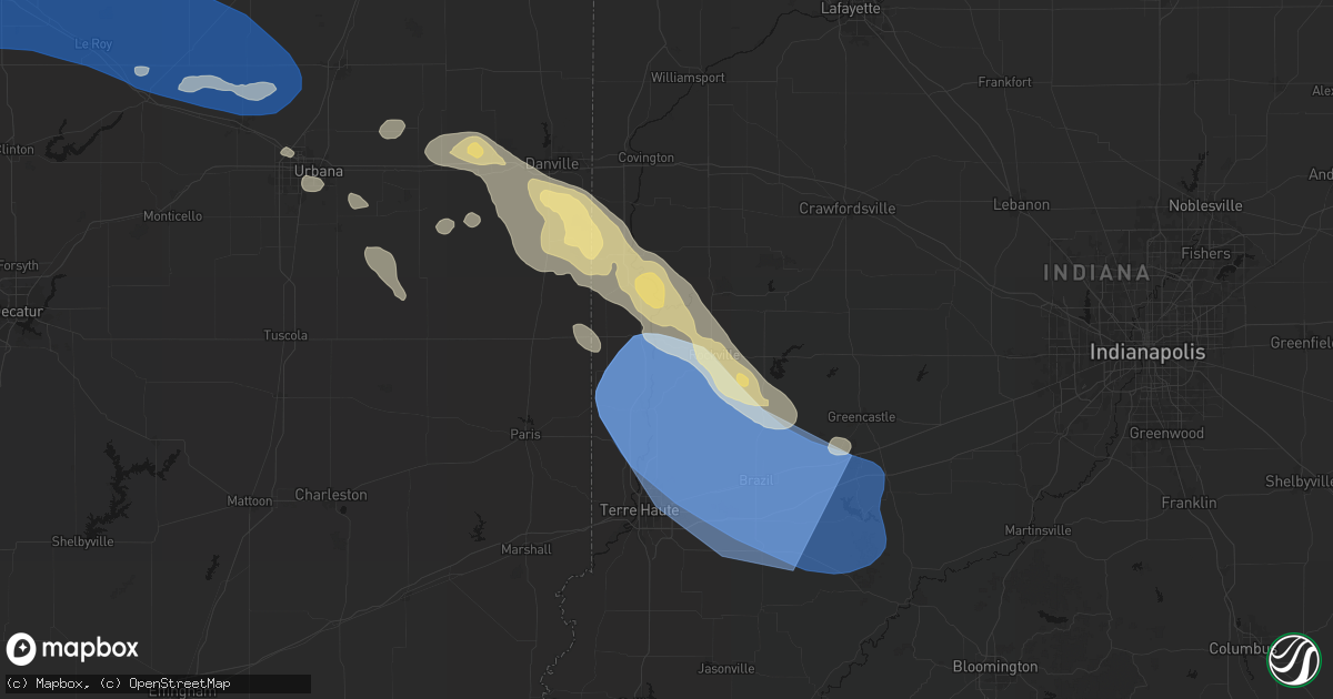 Hail map in Montezuma, IN on August 13, 2026